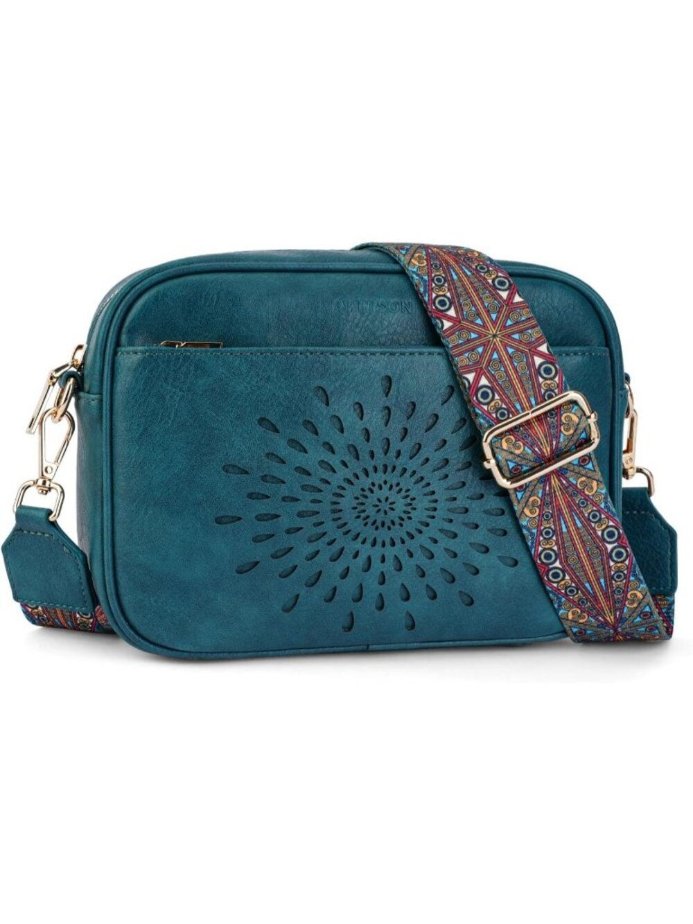 Women's Peacock Blue Leather Small Crossbody bags with Shoulder Adjustable Strap